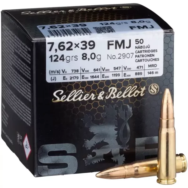 Naboj Sellier Bellot 7,62x39 FMJ 8G (50Kom)